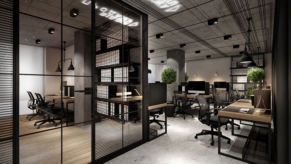 Thiết kế văn phòng phong cách công nghiệp industrial office design